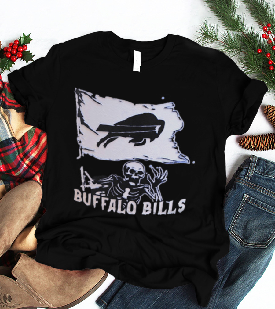 Buffalo Bills Skeleton Flag Football NFL Team Spirit T-Shirt