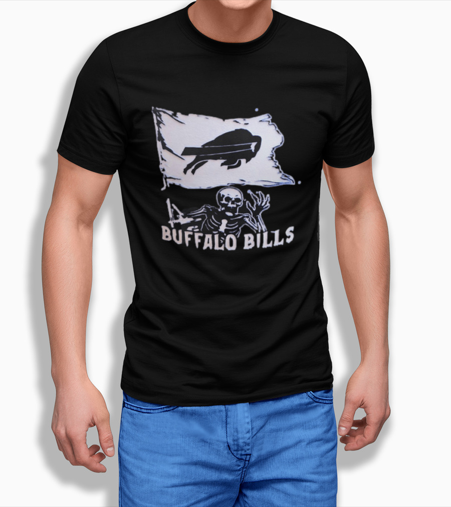 Buffalo Bills Skeleton Flag Football NFL Team Spirit T-Shirt