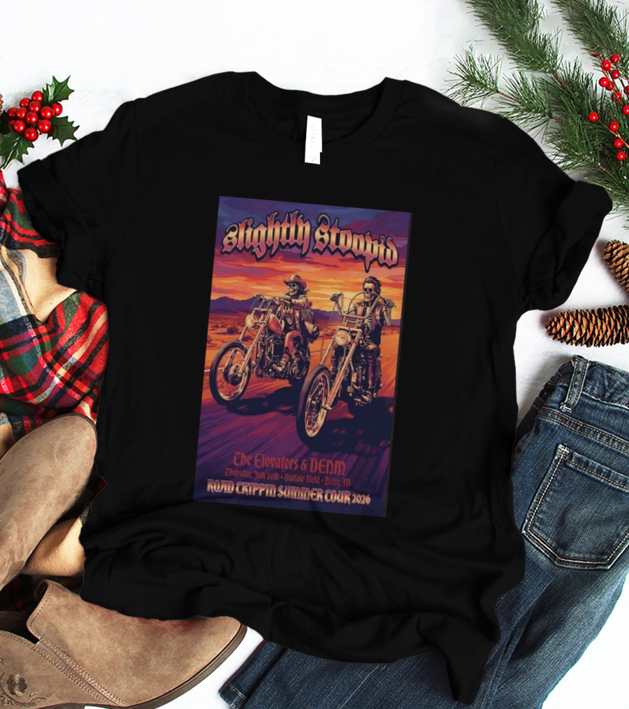Slightly Stoopid Road Trippin Summer Tour 2026 The Elovaters DENM Boise Thursday July 30 Outlaw Field T-Shirt