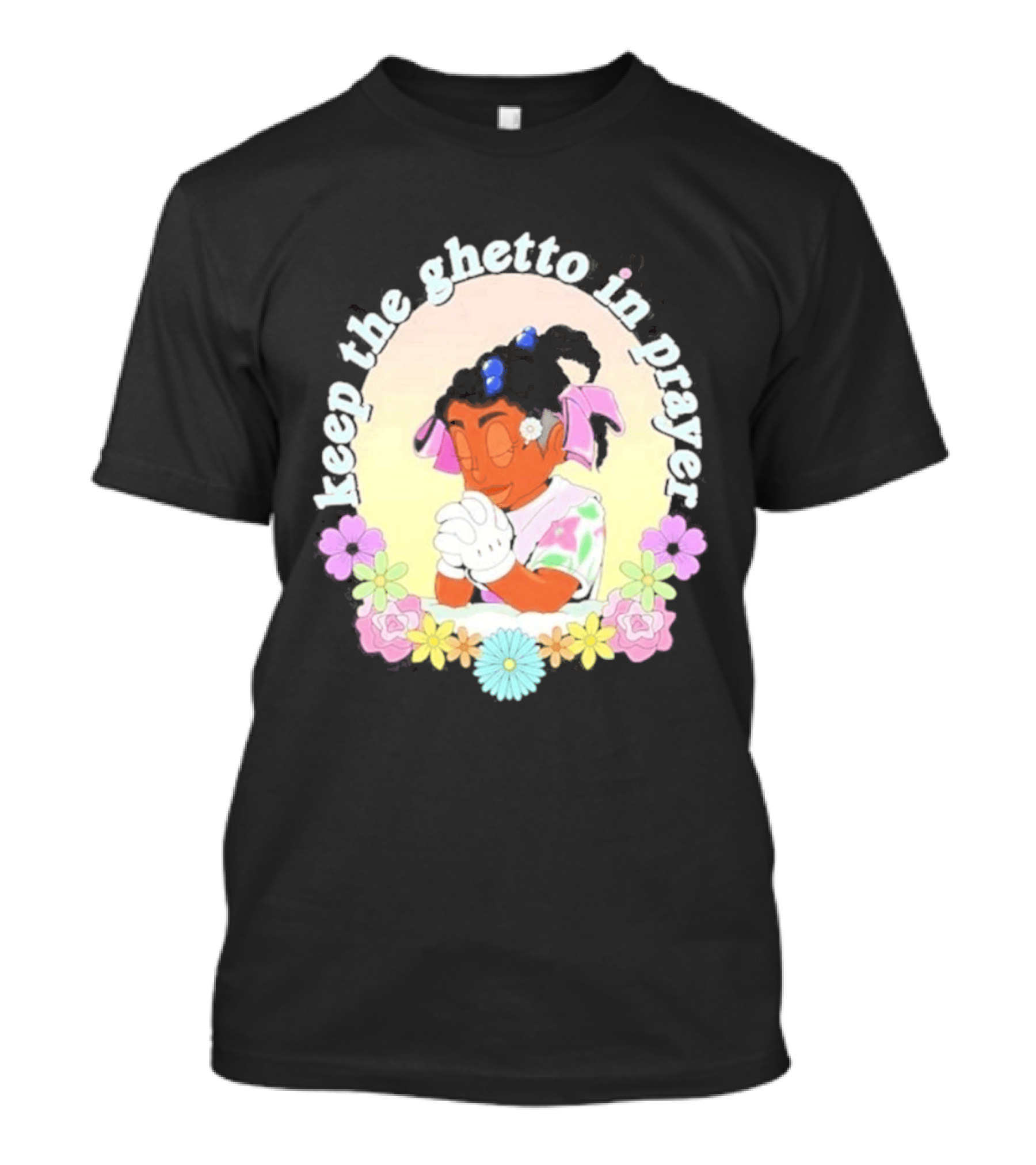 Keep The Ghetto In Prayer Illustration With Floral Accents T-Shirt