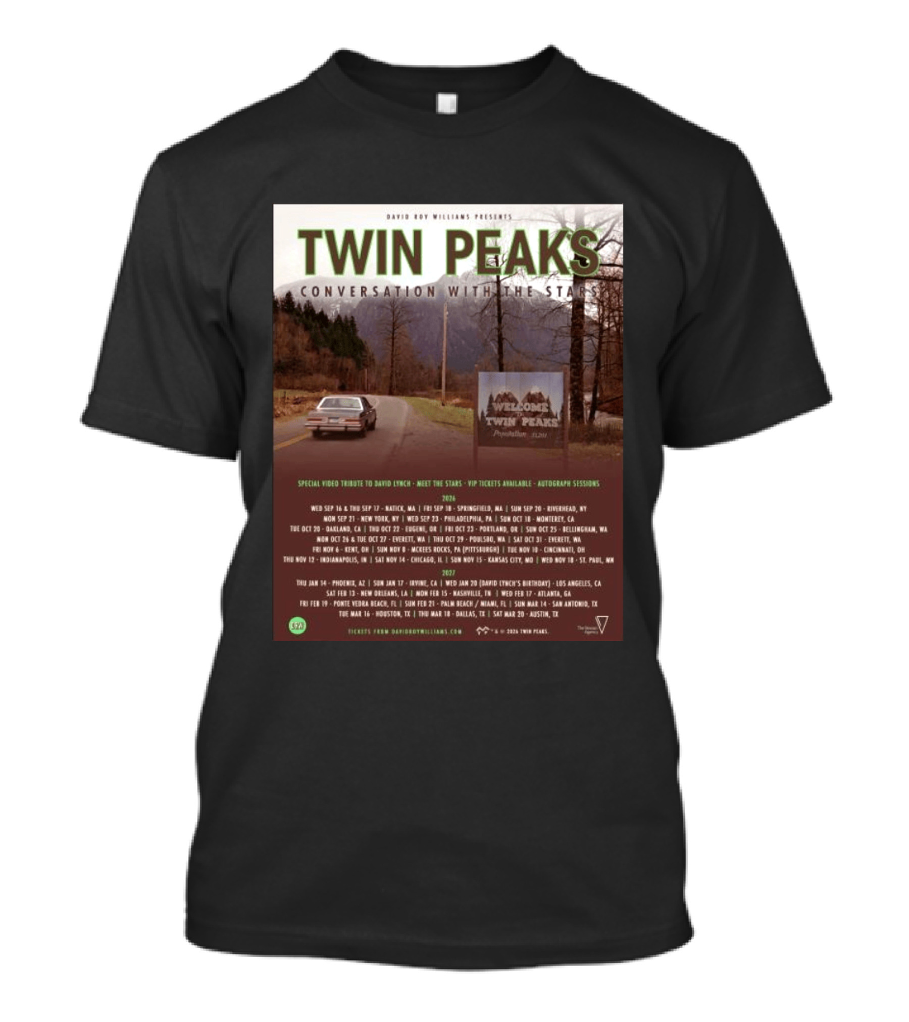 David Roy Williams Presents Twin Peaks Conversation With The Stars Tour Featuring Special Tribute To David Lynch 2023 2024 T-Shirt