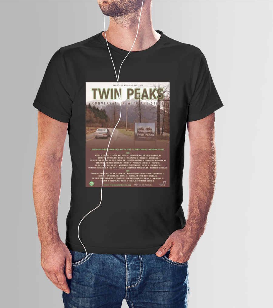 David Roy Williams Presents Twin Peaks Conversation With The Stars Tour Featuring Special Tribute To David Lynch 2023 2024 T-Shirt