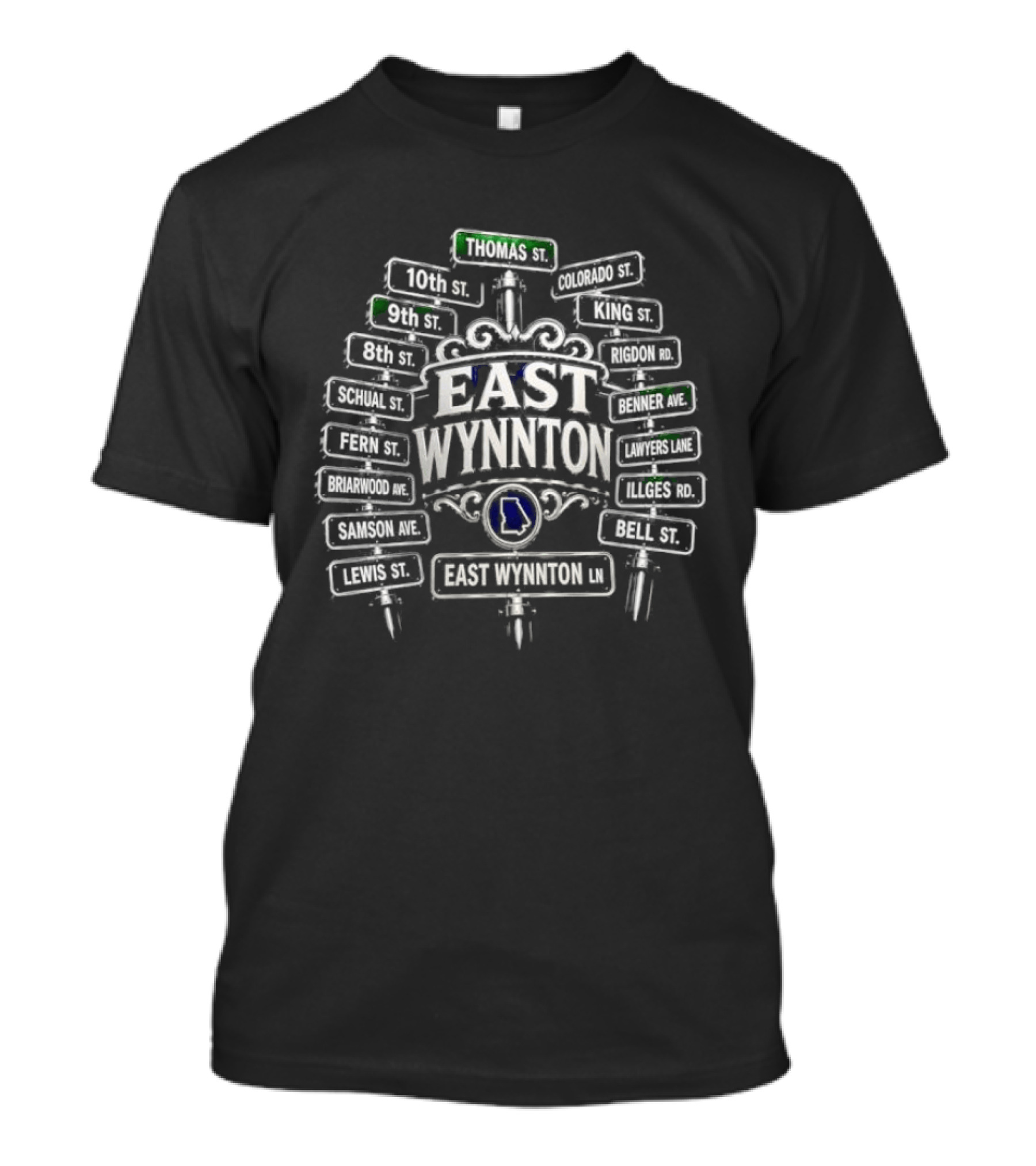 East Wynnton Intersection Street Signs Georgia Map Motif T-Shirt