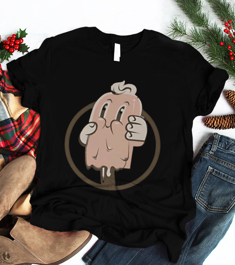 Melting Popsicle Cartoon Character With Circle T-Shirt