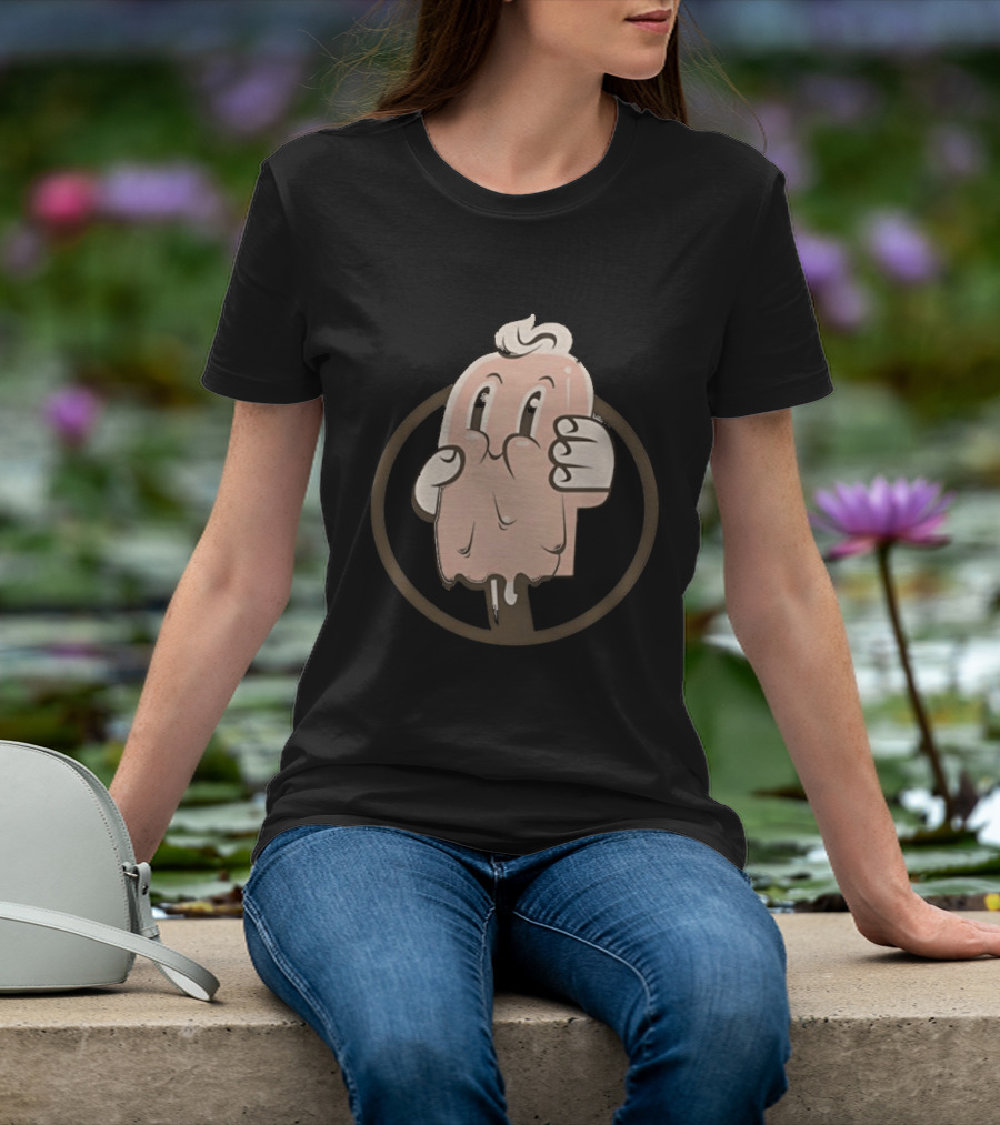 Melting Popsicle Cartoon Character With Circle T-Shirt