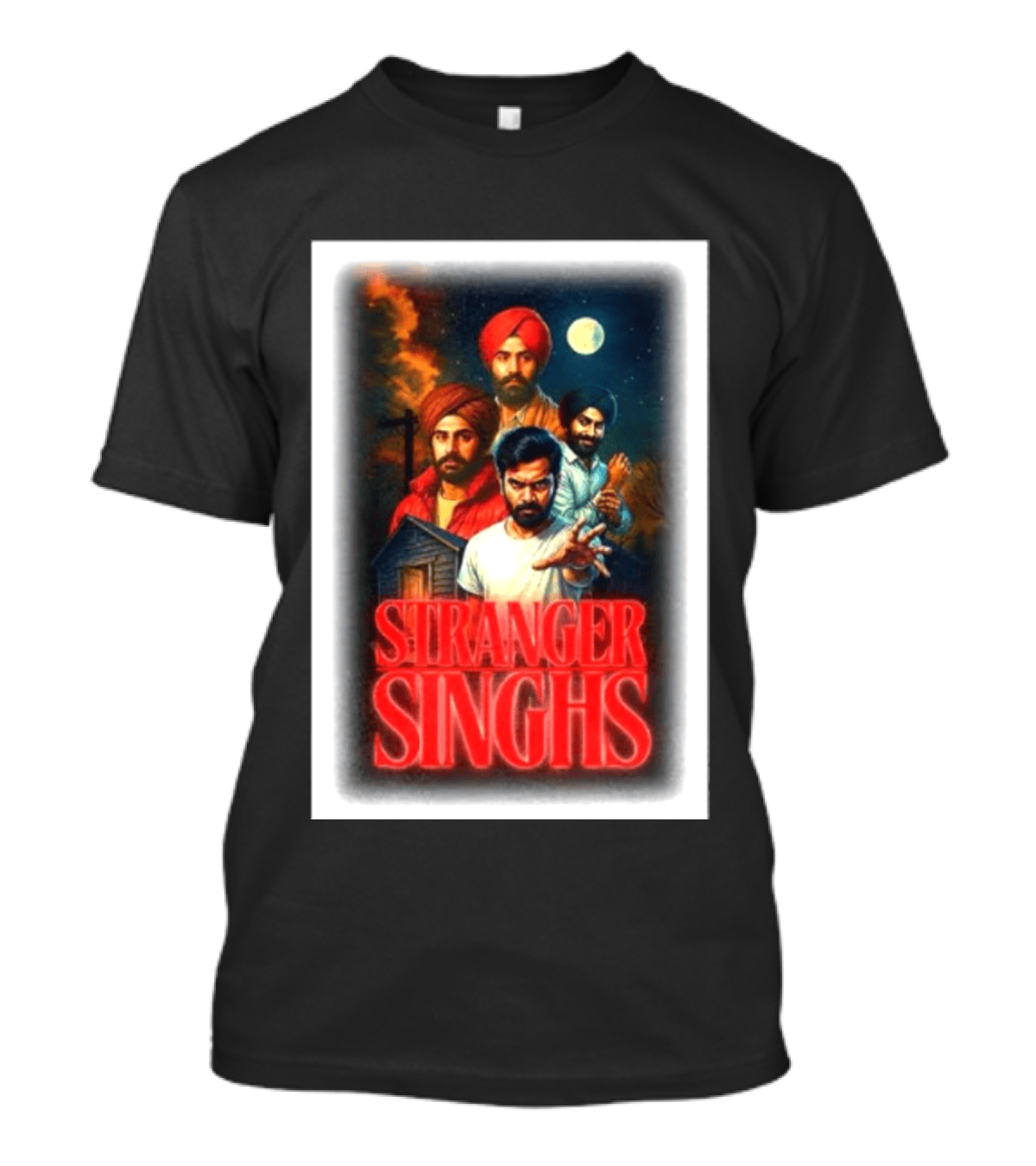 Stranger Singhs Indian Series With Turbaned Characters And Moonlit Sky T-Shirt