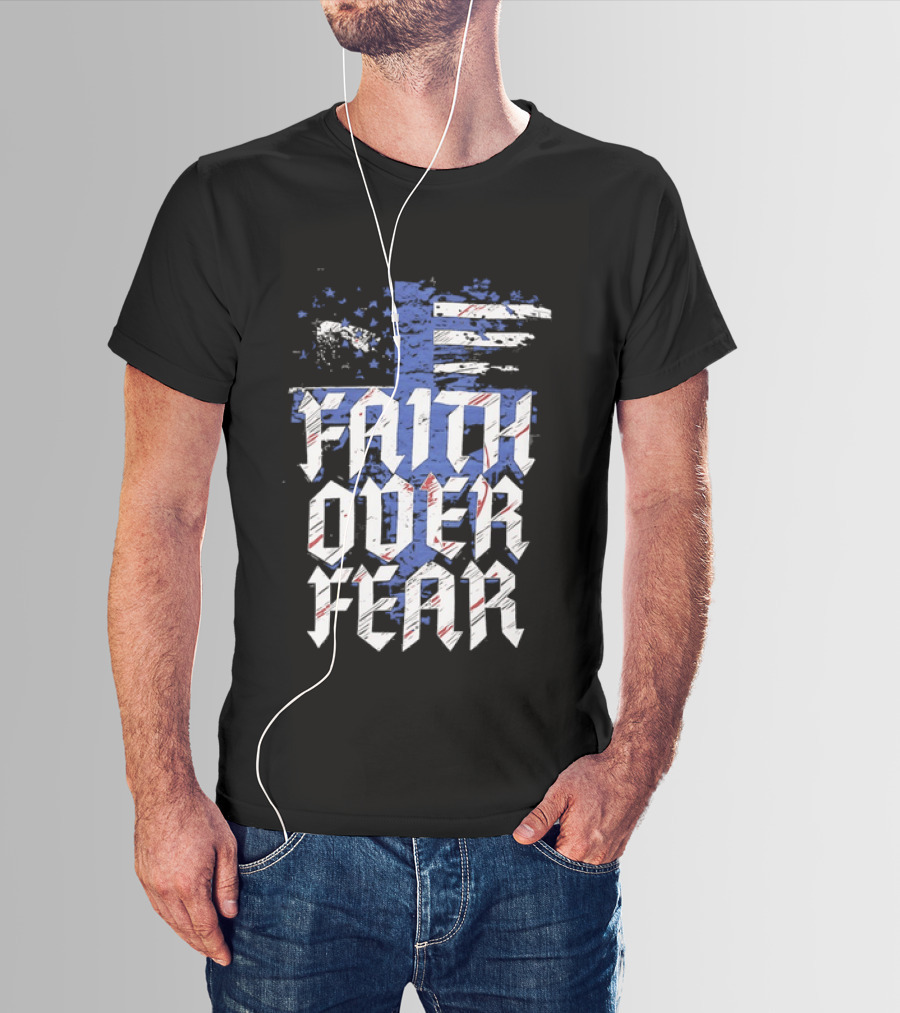Faith Over Fear Distressed American Flag Cross T-Shirt