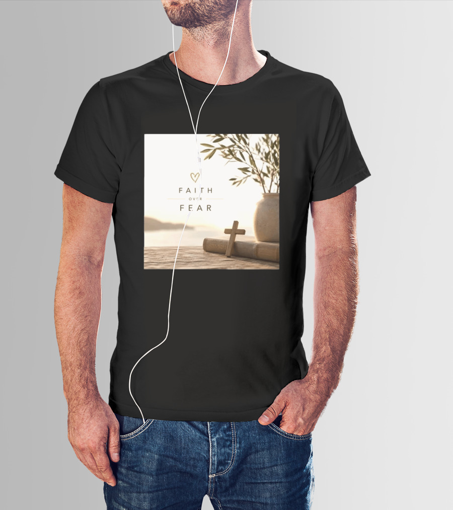 Faith Over Fear Christian Cross Heart With Bible And Olive Branches T-Shirt