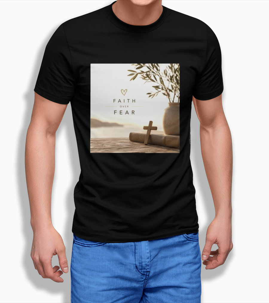 Faith Over Fear Christian Cross Heart With Bible And Olive Branches T-Shirt