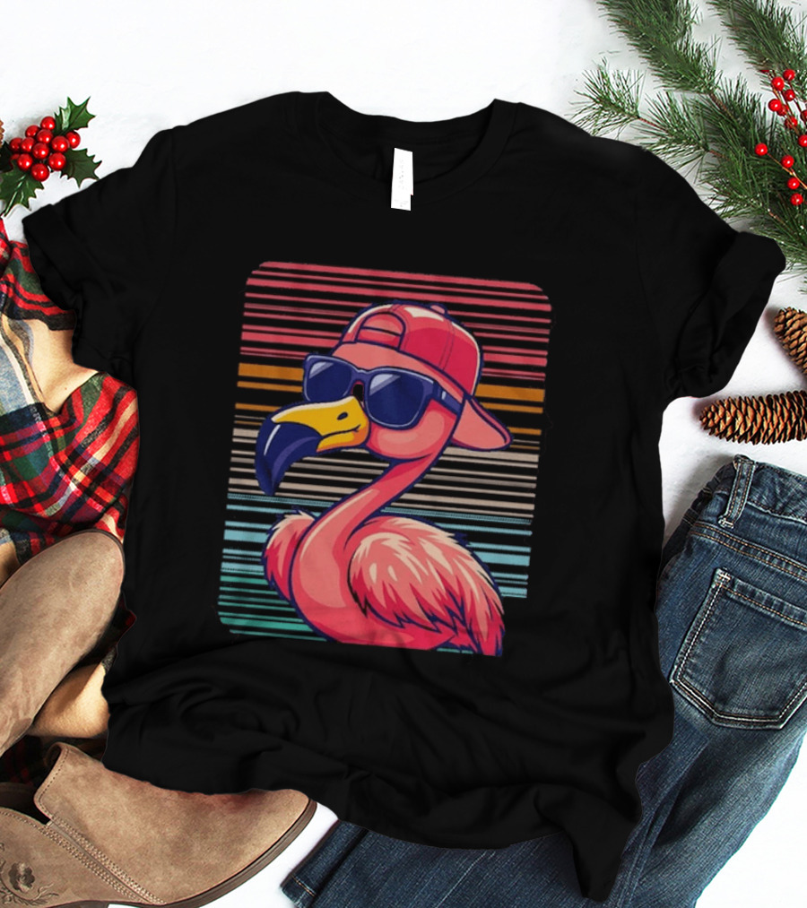 Flamingo Cool Vibes Sunglasses And Cap T-Shirt