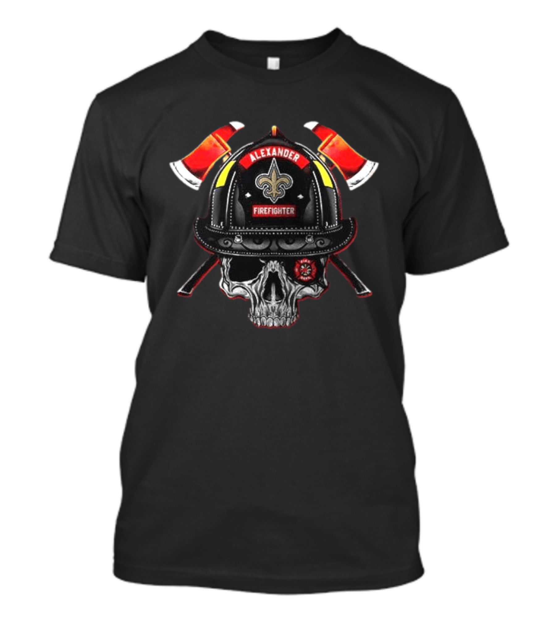New Orleans Saints Alexander Firefighter Skull Helmet Axes T-Shirt