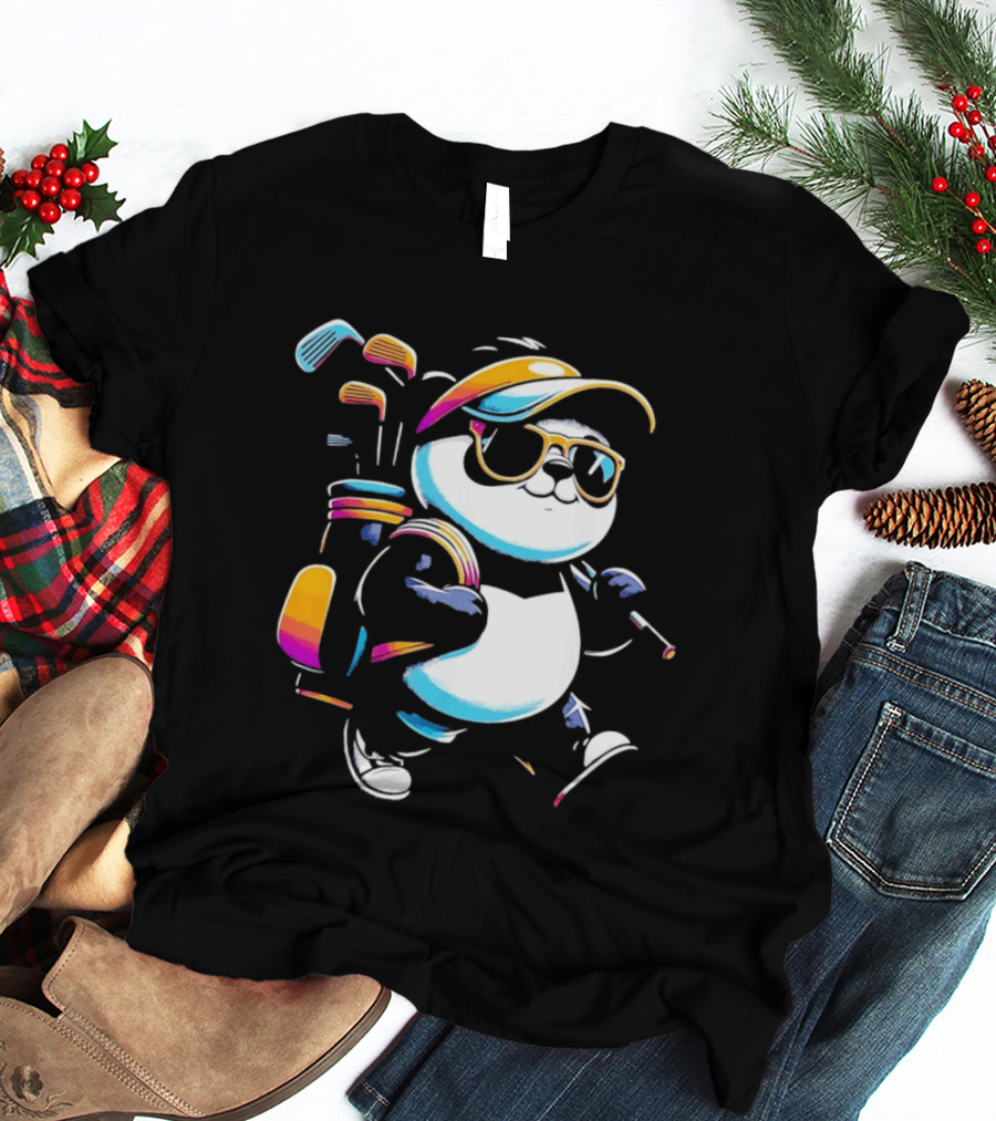 Panda Golfer Sunglasses Golf Bag Vibrant Club T-Shirt