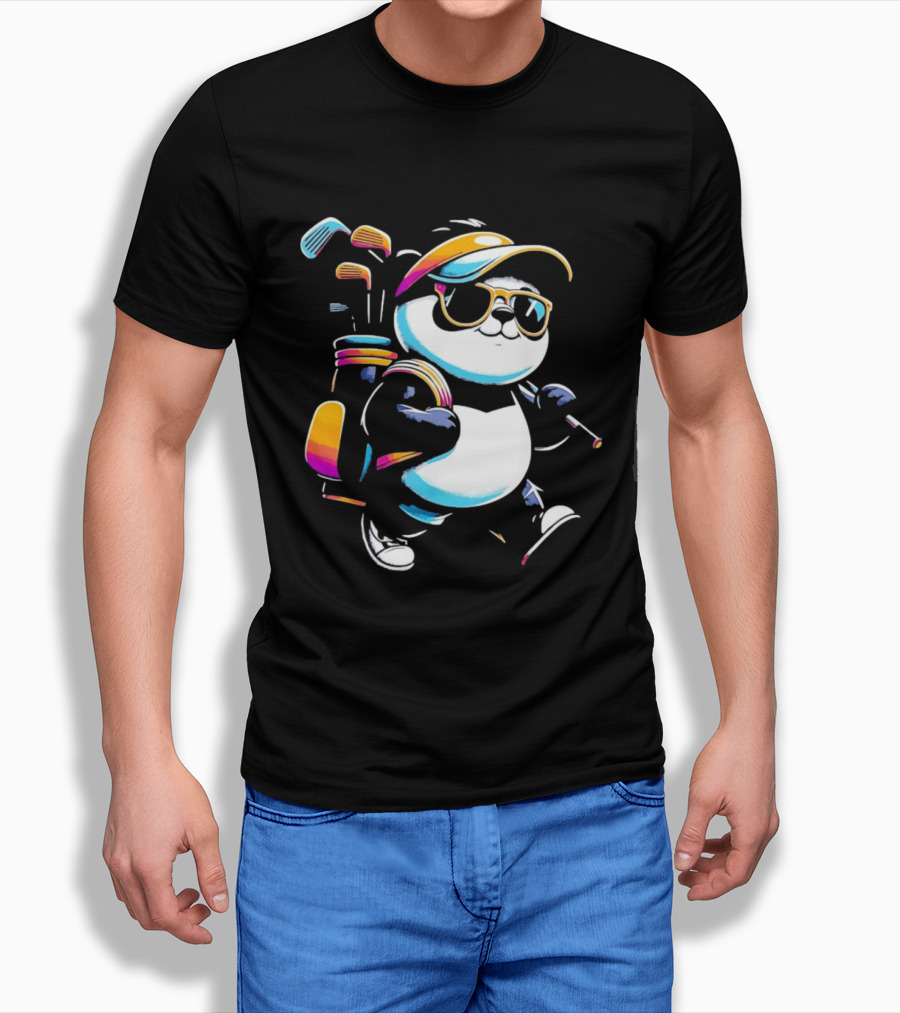 Panda Golfer Sunglasses Golf Bag Vibrant Club T-Shirt