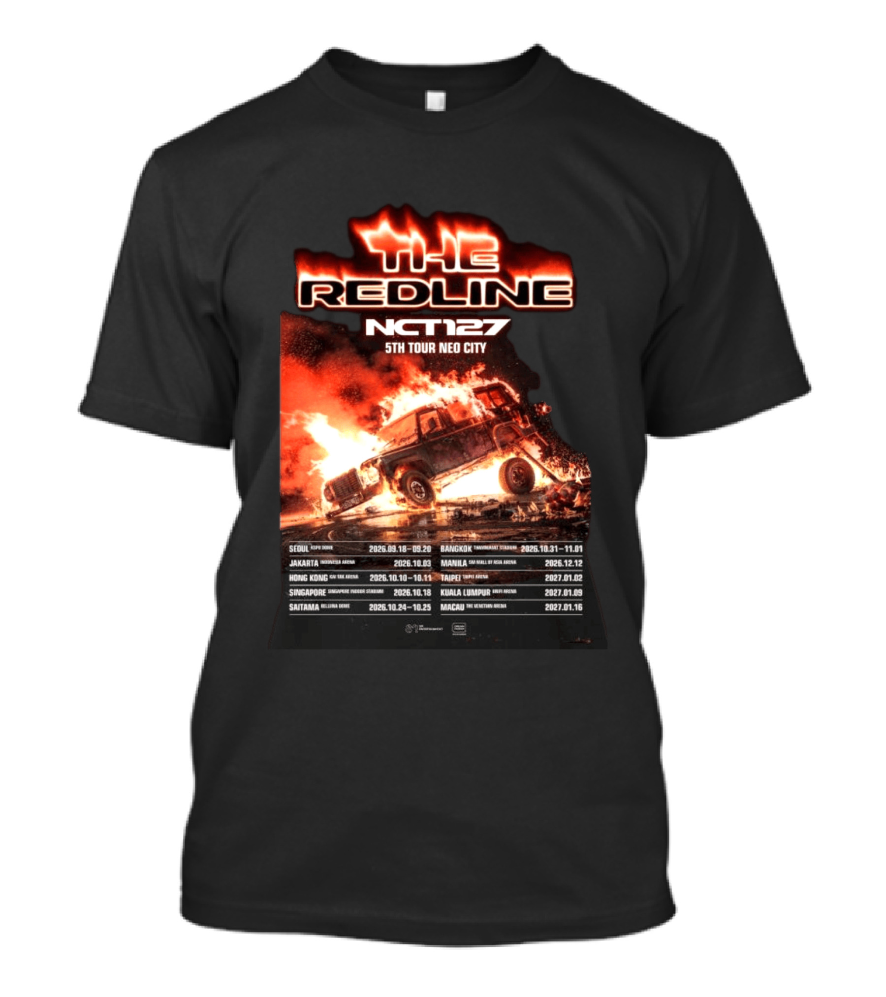The Redline NCT127 5th Tour Neo City Seoul Jakarta Hong Kong Saitama Bangkok Manila Taipei Singapore Kuala Lumpur Macau T-Shirt