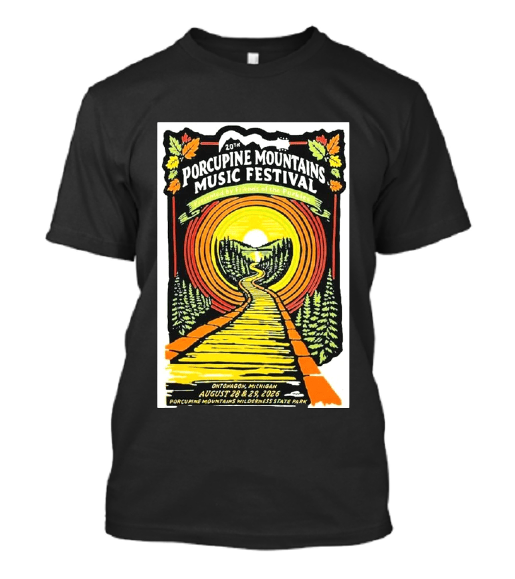 20th Porcupine Mountains Music Festival August 28 29 2026 Ontonagon Michigan Porcupine Mountains Wilderness State Park T-Shirt
