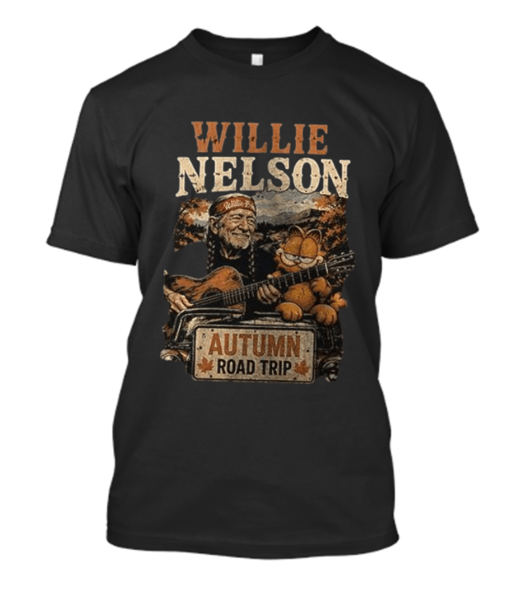 Willie Nelson Autumn Road Trip With Orange Cat T-Shirt