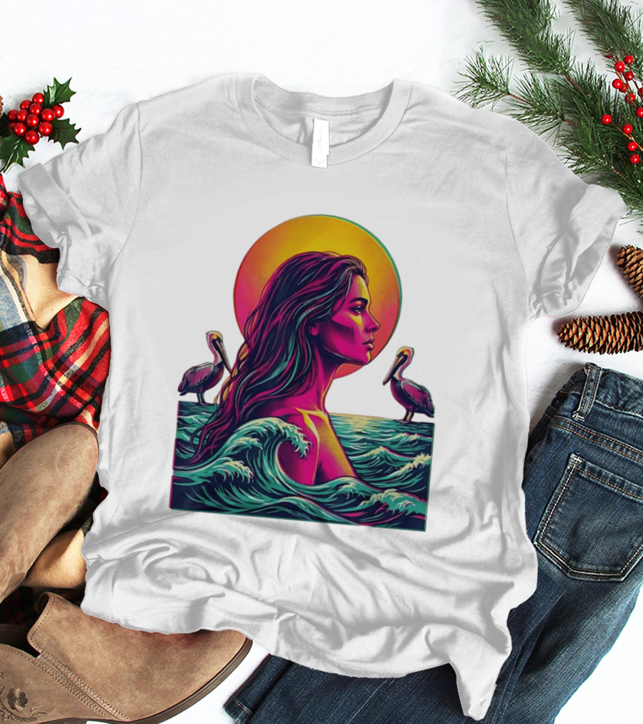 Gulf Coast Sunset Pelican Waves Woman T-Shirt