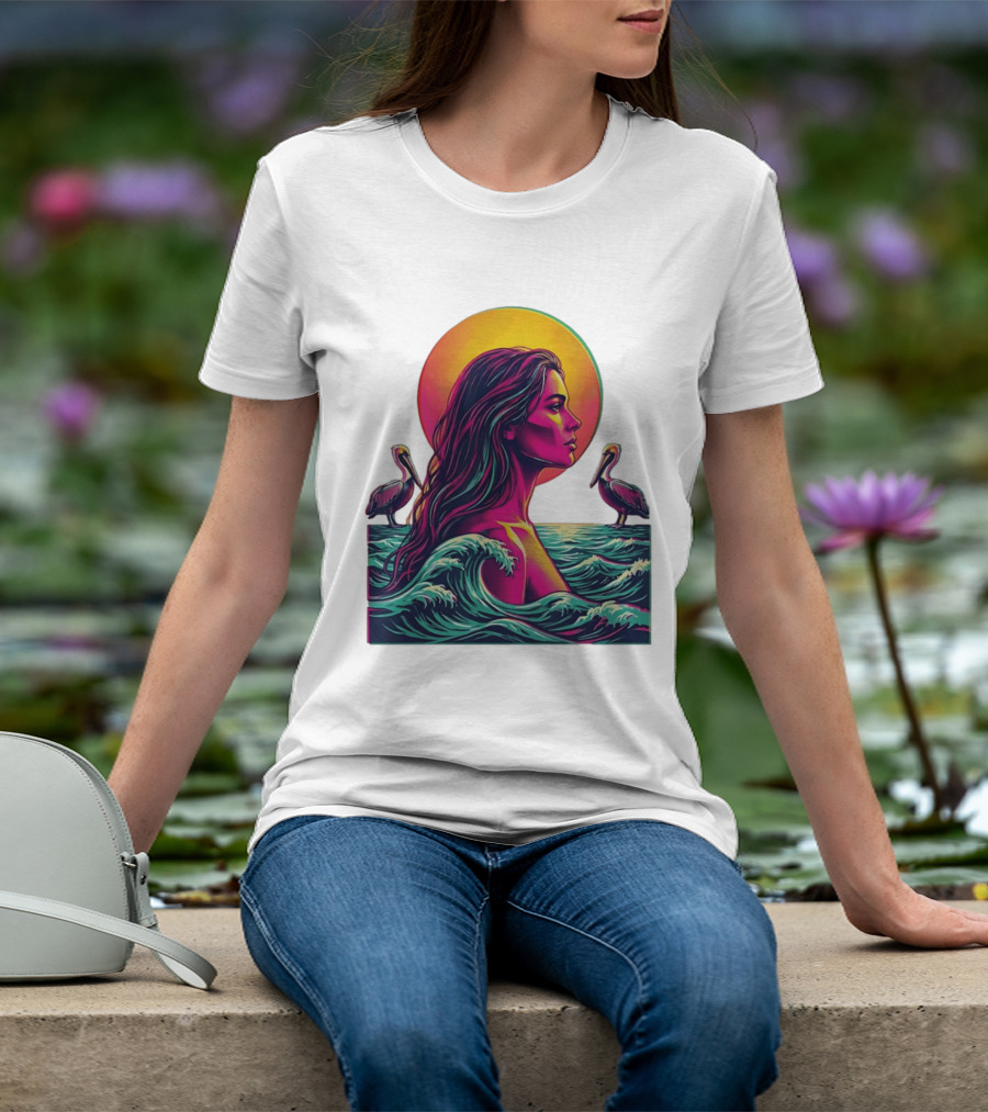Gulf Coast Sunset Pelican Waves Woman T-Shirt
