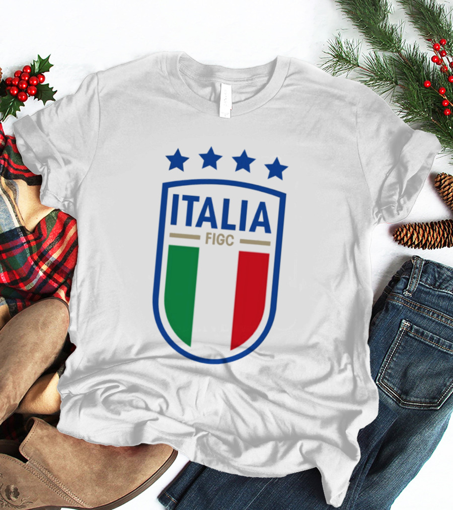 Italia FIGC Emblem Four Stars Badge Green White Red T-Shirt