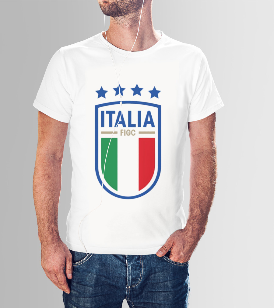 Italia FIGC Emblem Four Stars Badge Green White Red T-Shirt