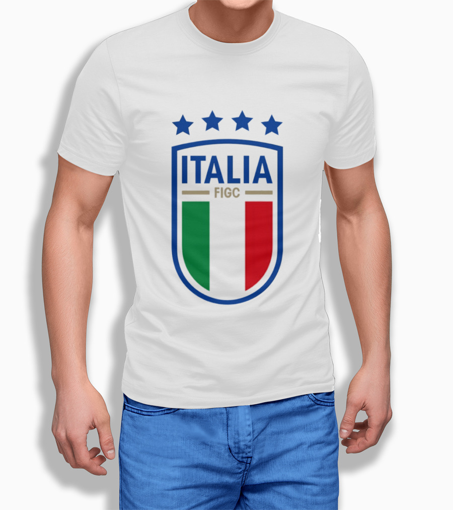Italia FIGC Emblem Four Stars Badge Green White Red T-Shirt