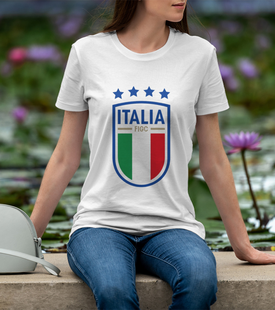 Italia FIGC Emblem Four Stars Badge Green White Red T-Shirt