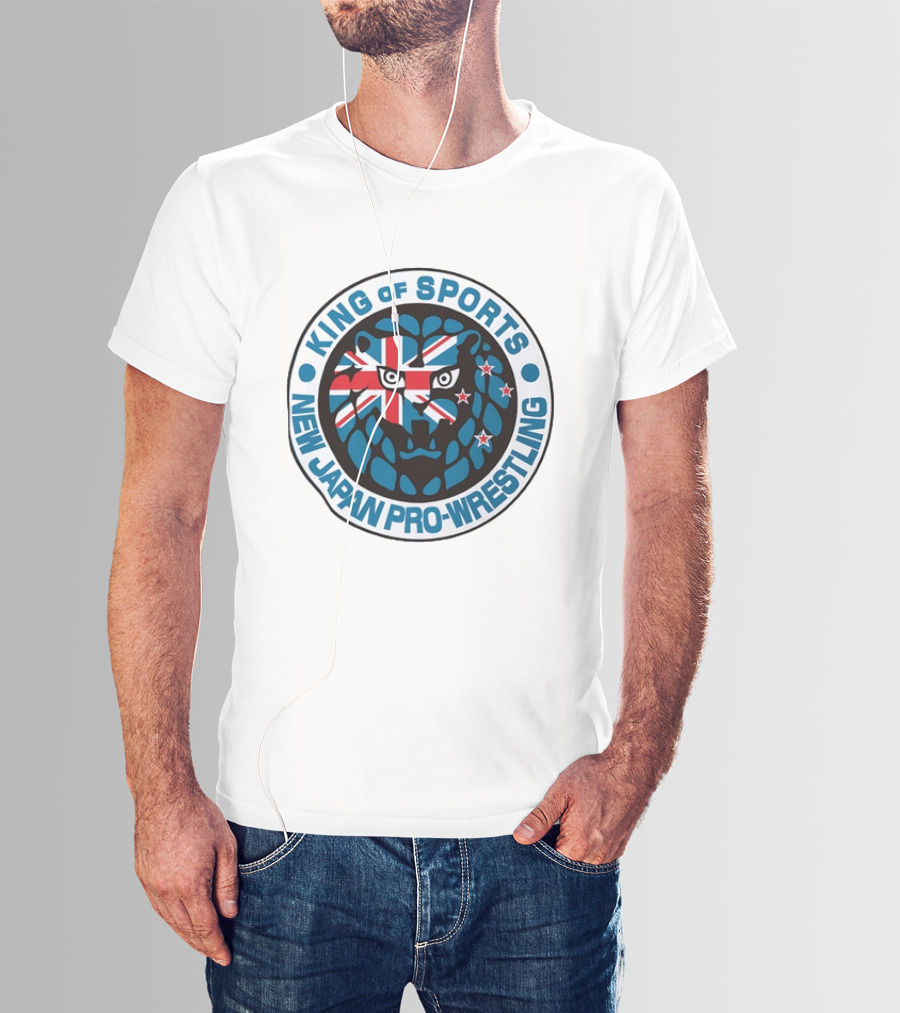 New Japan Pro Wrestling King Of Sports Lion Mark Icon With Union Jack And Stars T-Shirt