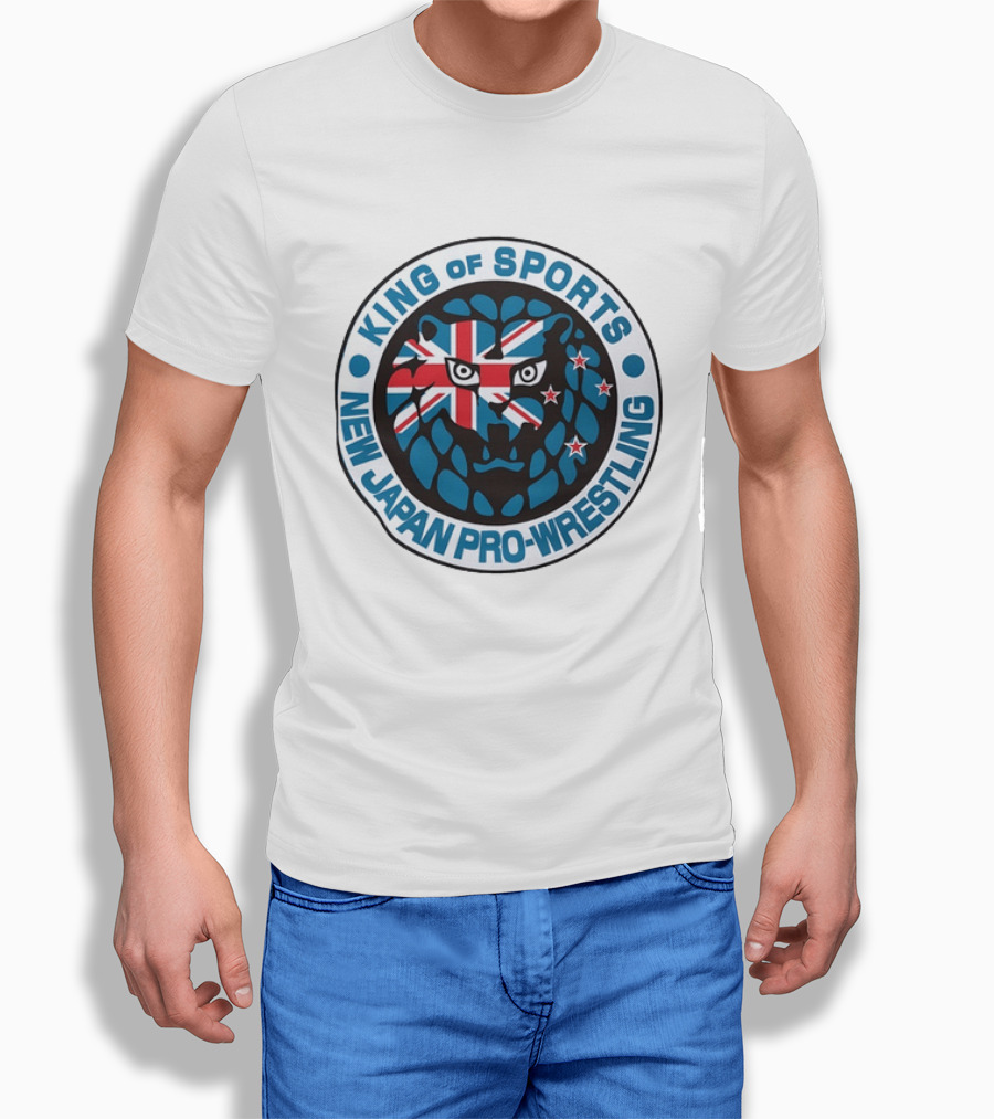 New Japan Pro Wrestling King Of Sports Lion Mark Icon With Union Jack And Stars T-Shirt