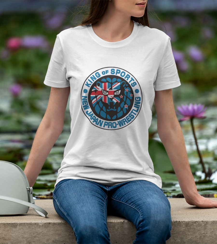 New Japan Pro Wrestling King Of Sports Lion Mark Icon With Union Jack And Stars T-Shirt