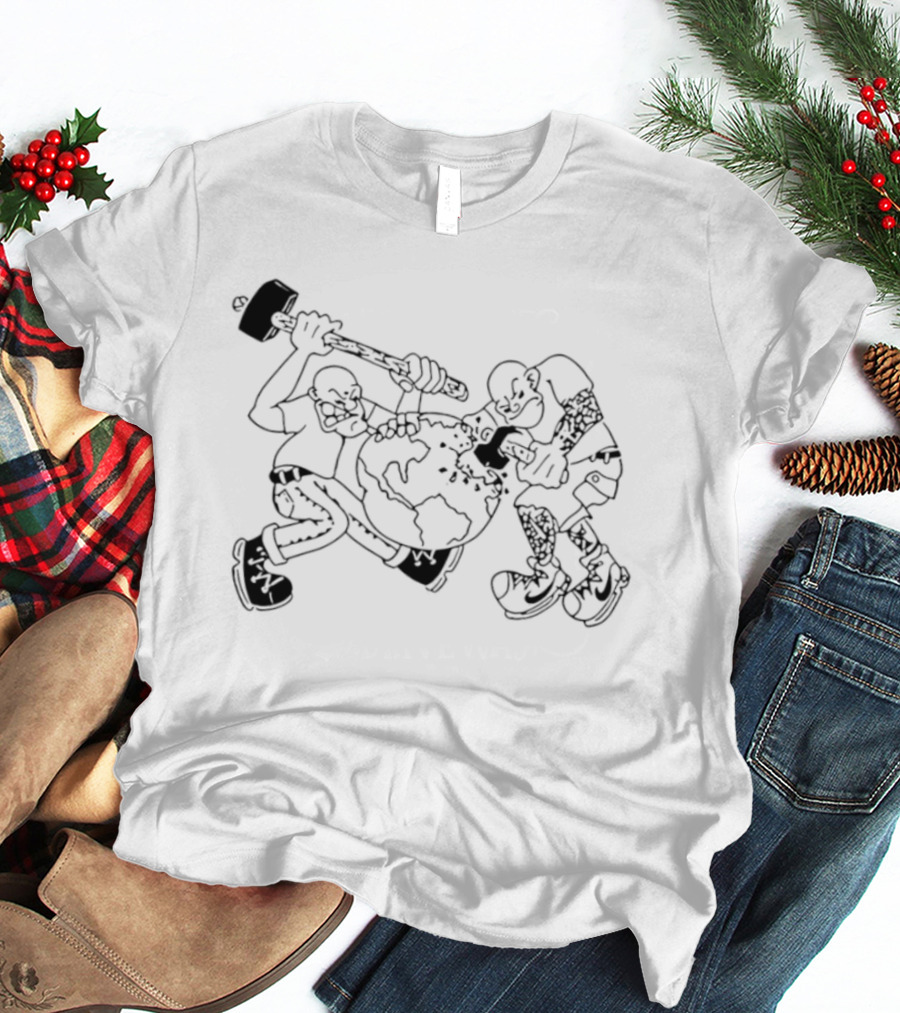 Skinhead Hammering The World Subculture Earth Tattoo T-Shirt