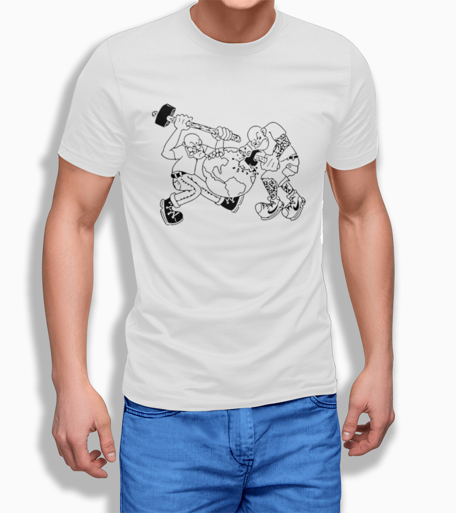 Skinhead Hammering The World Subculture Earth Tattoo T-Shirt
