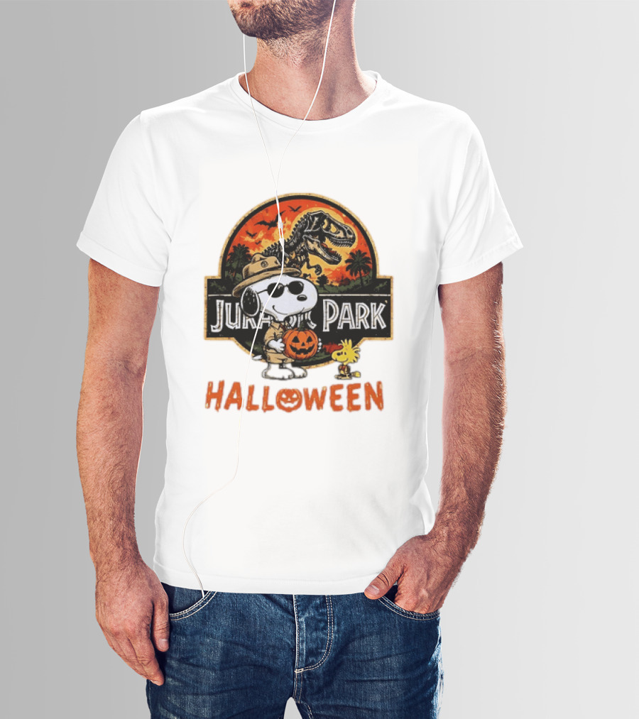 Snoopy Woodstock Jurassic Park Halloween Pumpkin T-Shirt