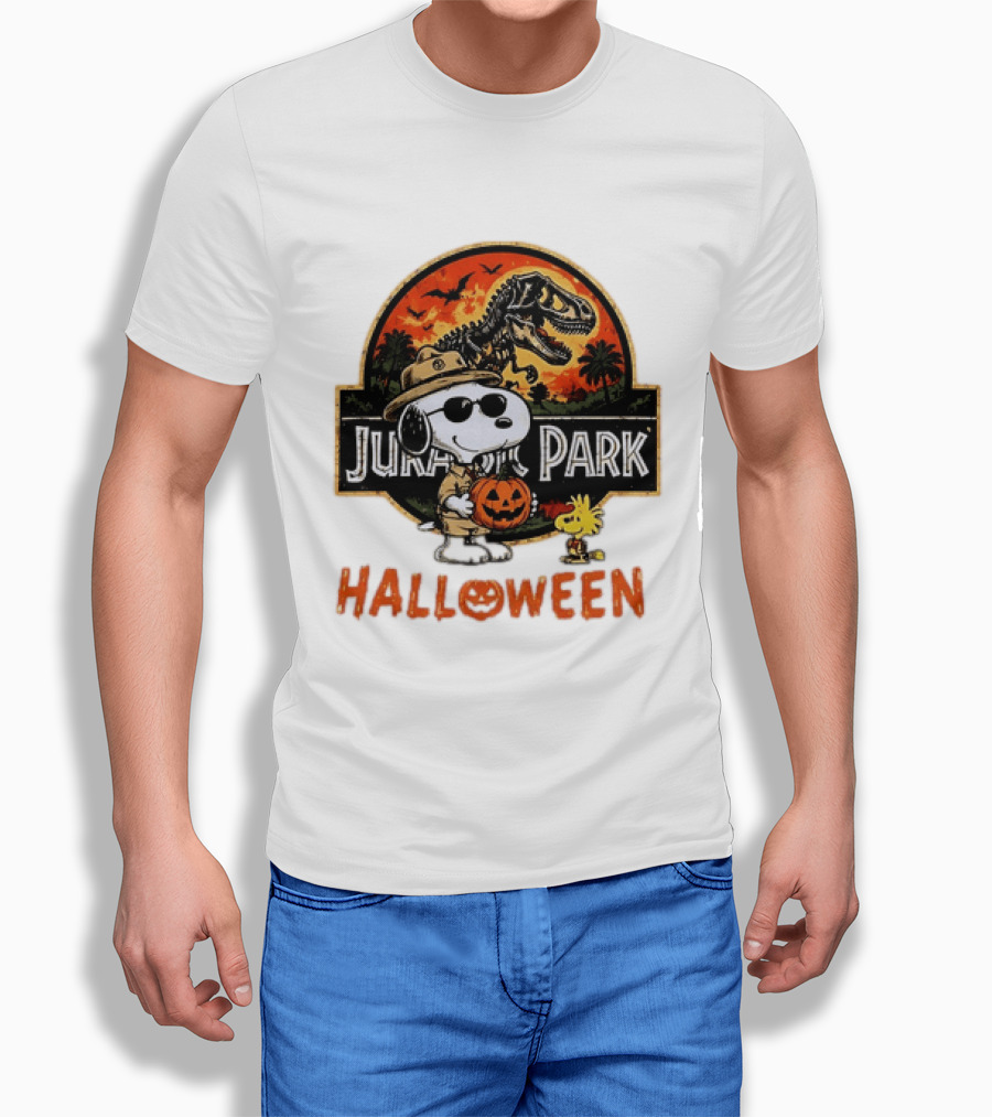 Snoopy Woodstock Jurassic Park Halloween Pumpkin T-Shirt