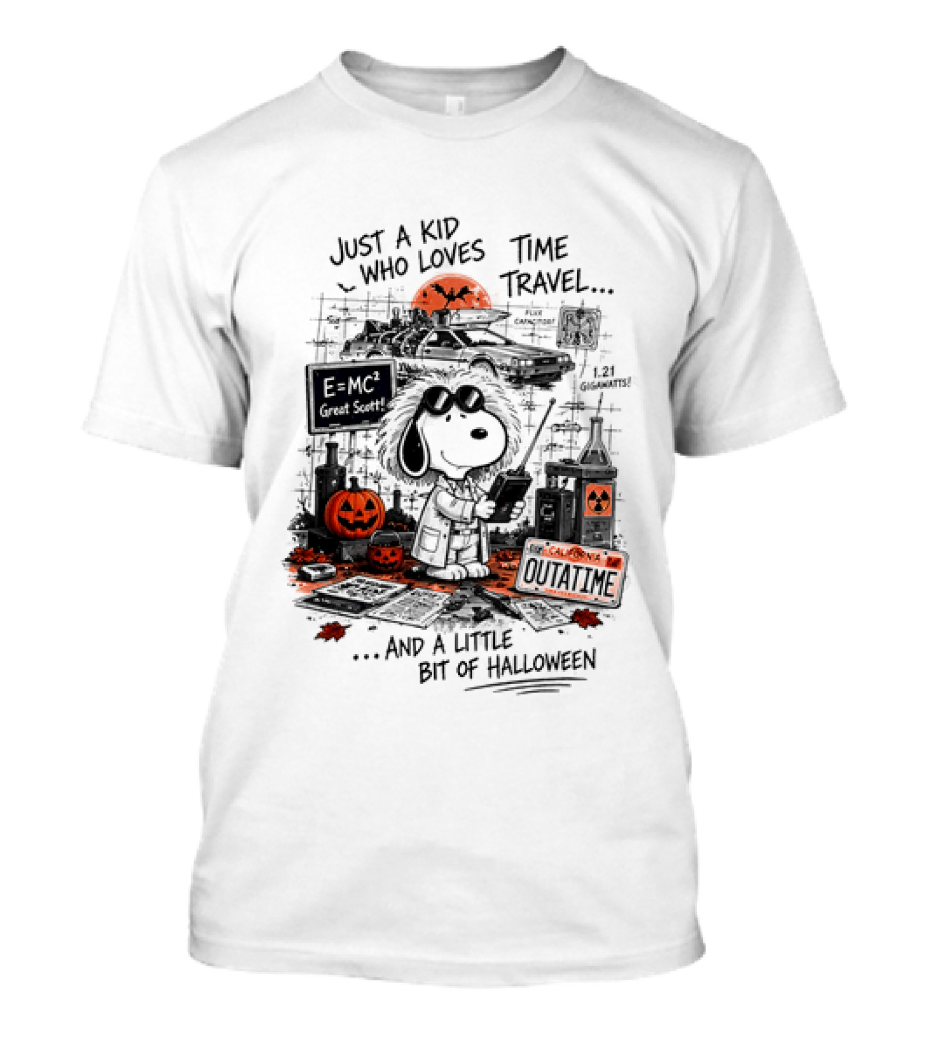Snoopy Just A Kid Who Loves Time Travel Halloween Pumpkin Scene T-Shirt
