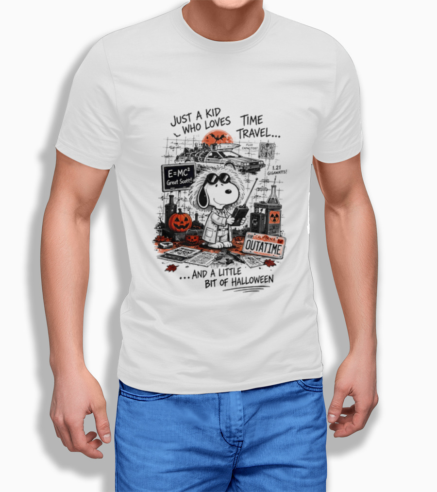Snoopy Just A Kid Who Loves Time Travel Halloween Pumpkin Scene T-Shirt