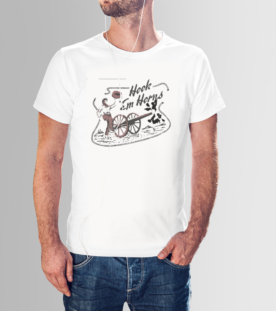 Hook 'Em Horns Texas Longhorns Cowboy And Cannon T-Shirt