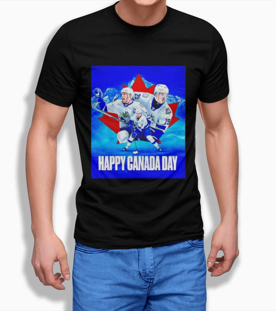 Abbotsford Canucks Happy Canada Day Celebration Collage With Hockey Players And Maple Leaf T-Shirt