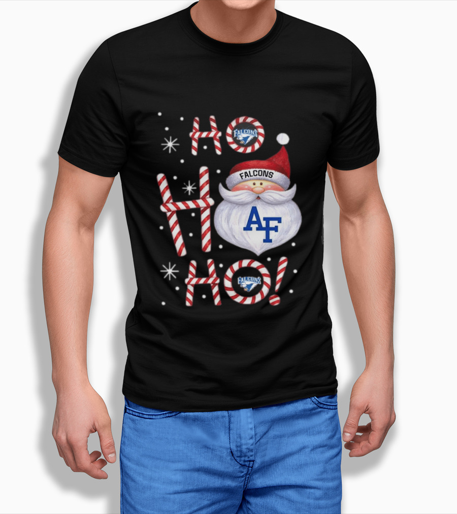 Air Force Falcons Christmas Santa Ho Ho Ho Peppermint Letters T-Shirt