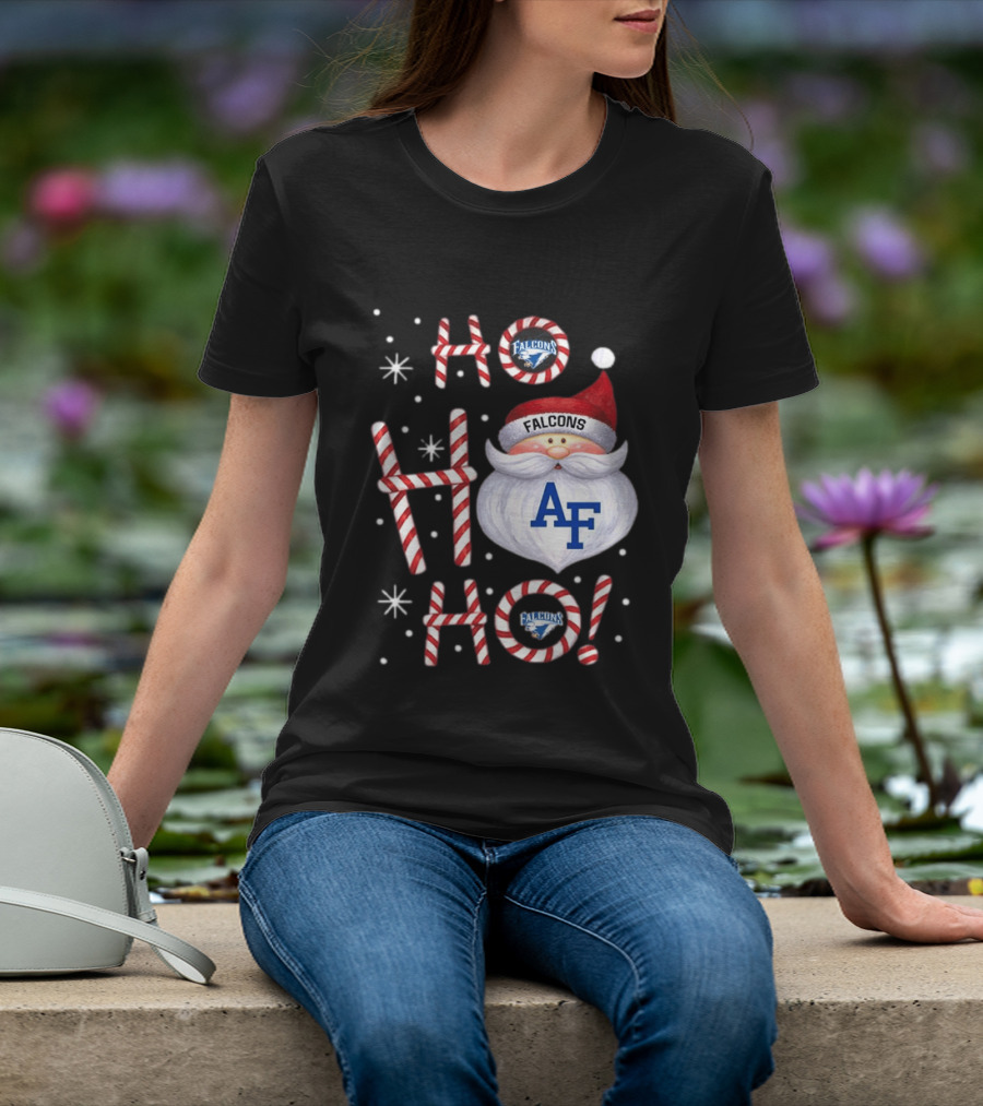 Air Force Falcons Christmas Santa Ho Ho Ho Peppermint Letters T-Shirt