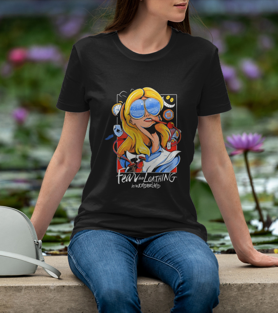 Alice Fear And Loathing In Wonderland Smoking Sunglasses Psychedelic T-Shirt