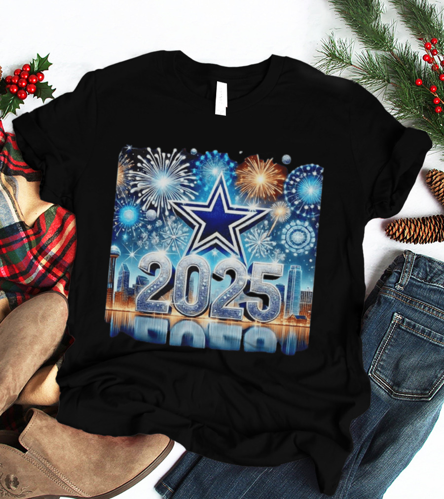 Dallas Cowboys 2025 New Year Firework Celebration Skyline T-Shirt