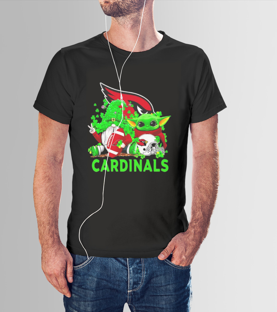 Arizona Cardinals Baby Yoda Gnome St Patrick's Day T-Shirt