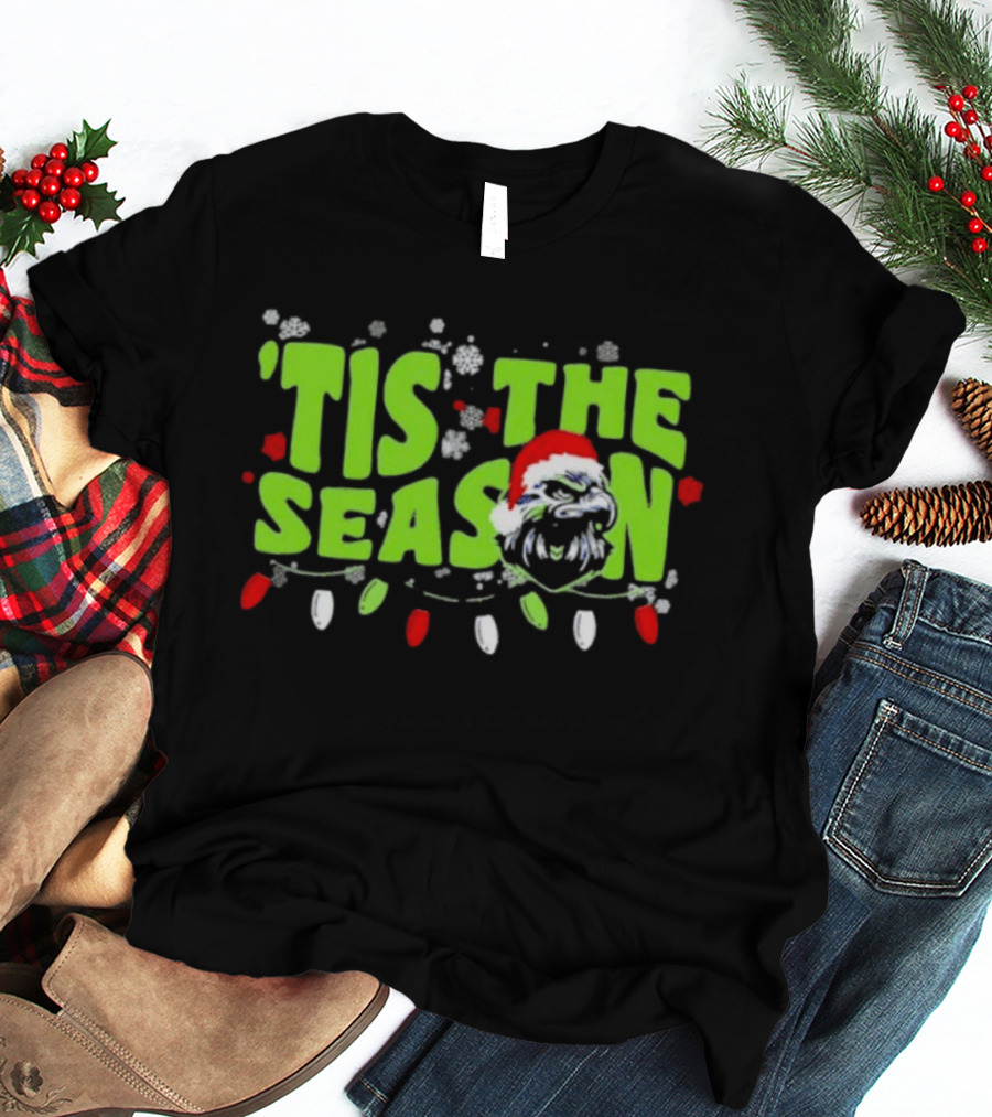Tis The Season Christmas Seattle Seahawks Football Santa Hat T-Shirt