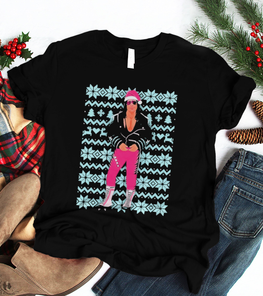 Bret Hart Ugly Christmas Jumper Retro Festive Pink Santa Outfit T-Shirt