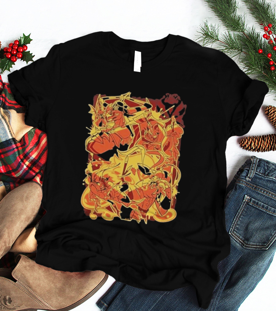 Helluva Boss Satan Characters In Fiery Yellow And Red T-Shirt