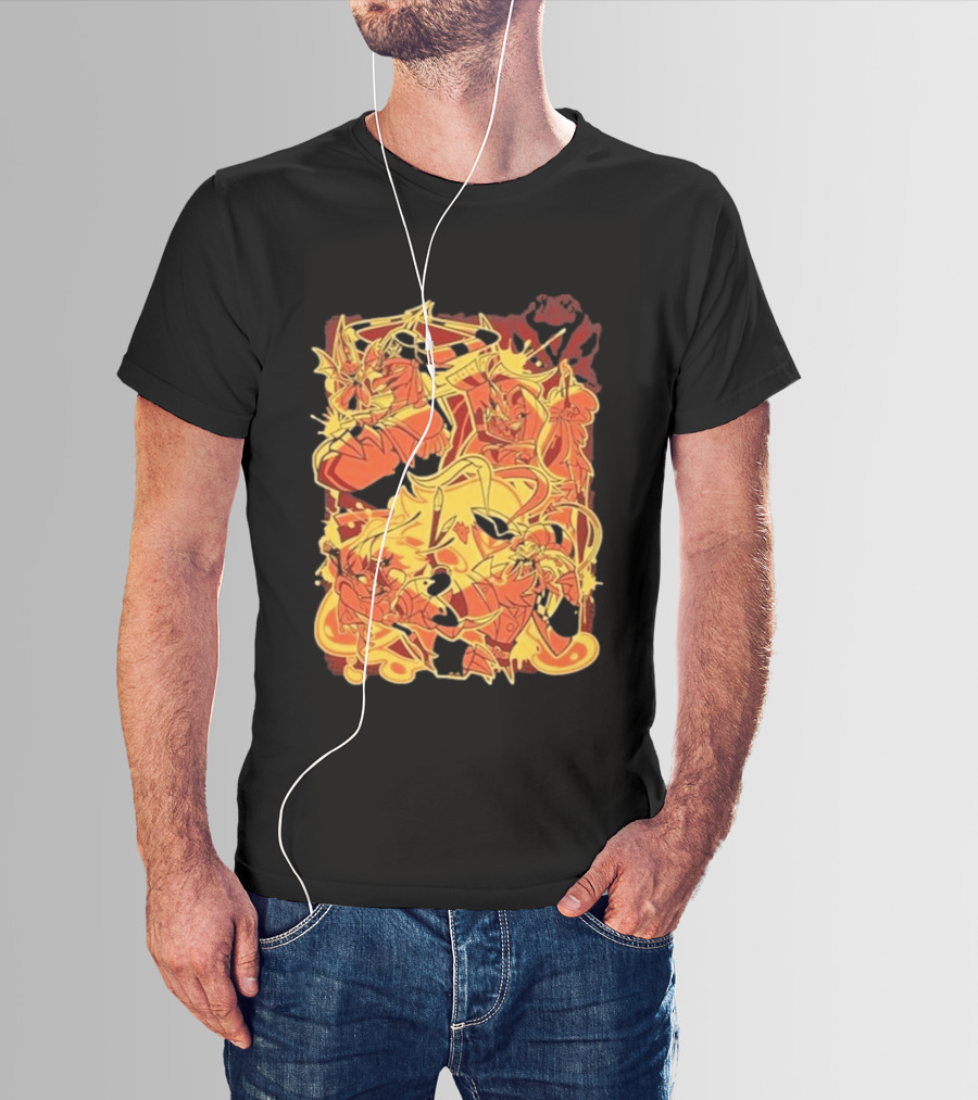 Helluva Boss Satan Characters In Fiery Yellow And Red T-Shirt