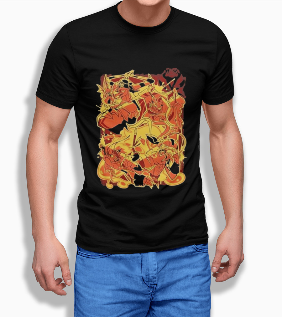 Helluva Boss Satan Characters In Fiery Yellow And Red T-Shirt