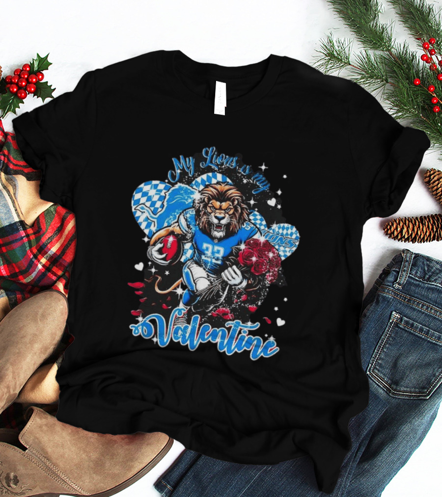 Valentine My Detroit Lions Football Love Roses Player T-Shirt