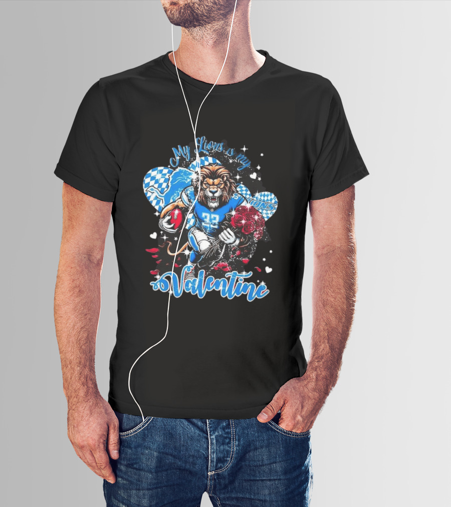 Valentine My Detroit Lions Football Love Roses Player T-Shirt