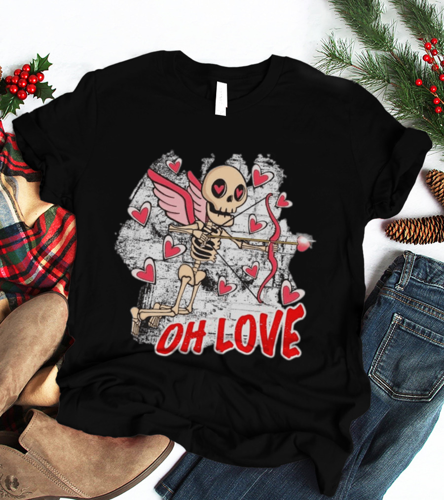 Skeleton Cupid Oh Love Hearts Valentine T-Shirt